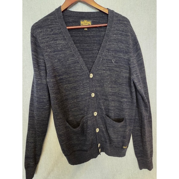 True Religion Cardigan Wool Sweater Men's XL Button Up Preppy Charcoal Academia - Picture 1 of 10